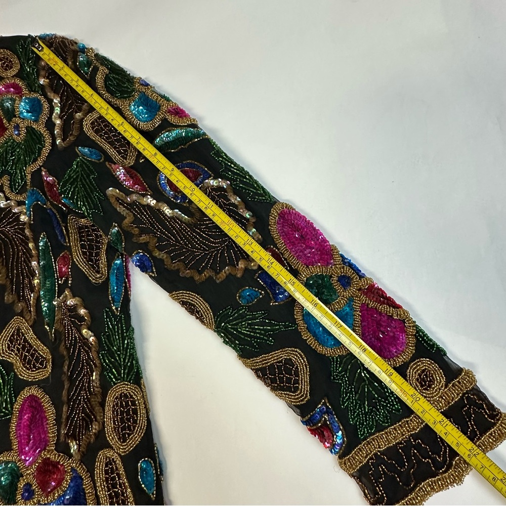 Vintage Heavily Beaded Sequin Cardigan Formal Jacket Large - Picture 10 of 13